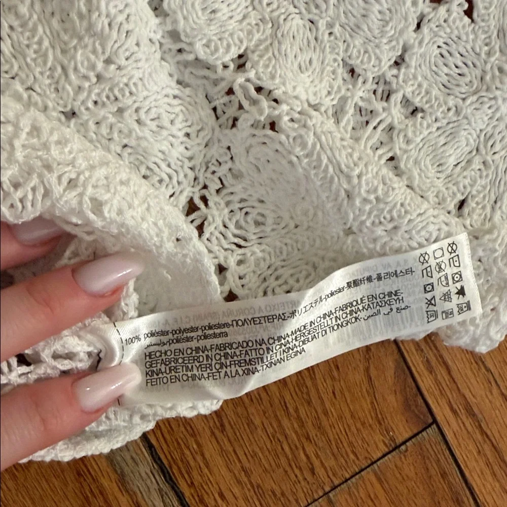 Zara White Cropped Crochet Lace Off-Shoulder Top